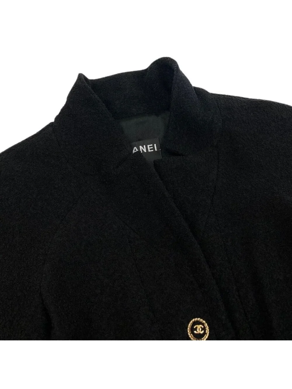 Chanel Cropped Tweed Jacket CC Logo 38 Black